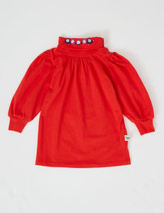 Sofia Embroidered puff Sleeve - Red apple