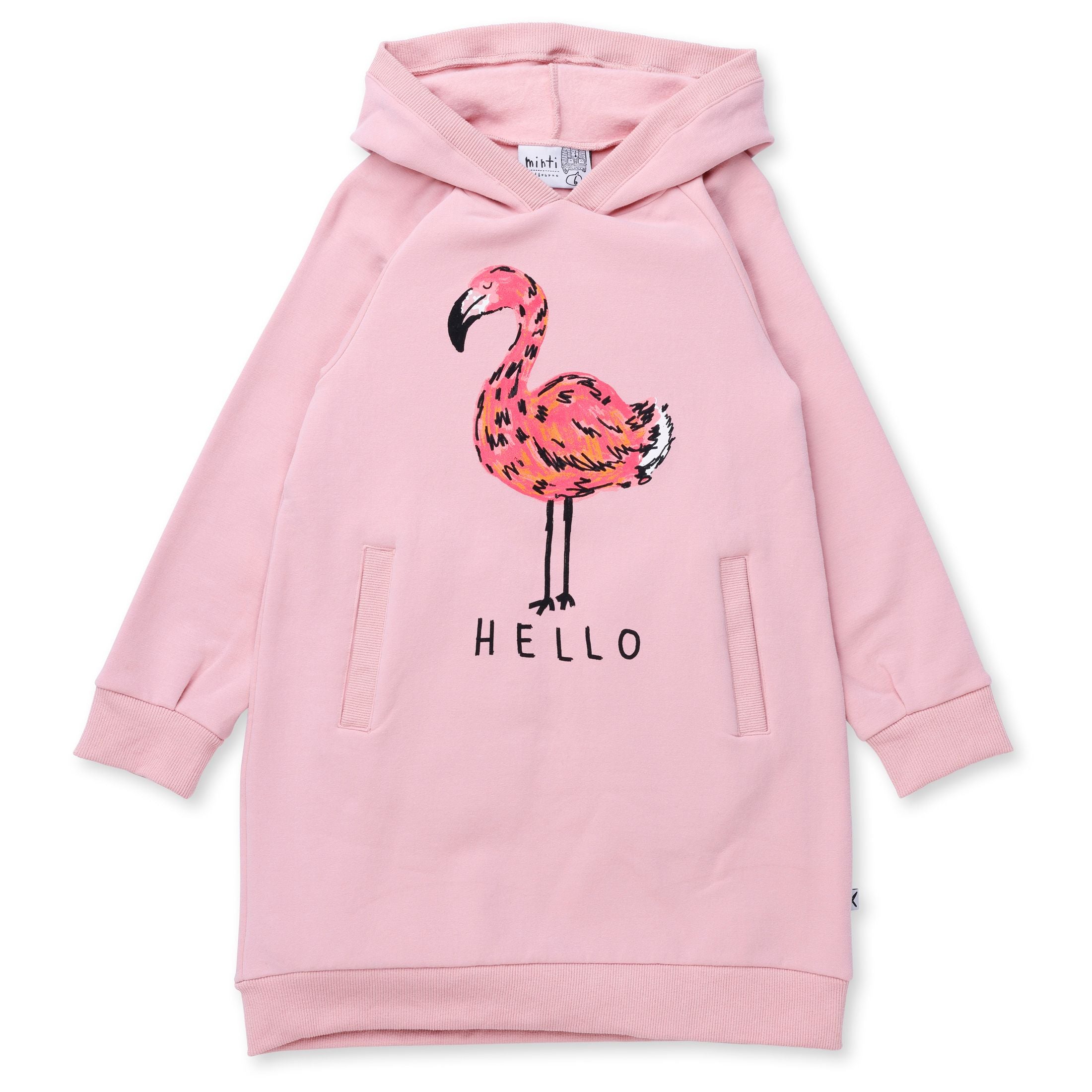 Hello Flamingo Furry Hoodie Dress