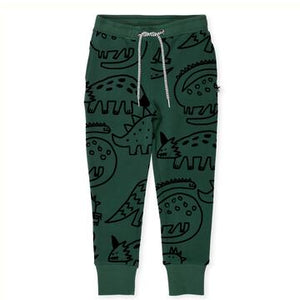 Sketched Dinos Furry Trackies | Kelly Green