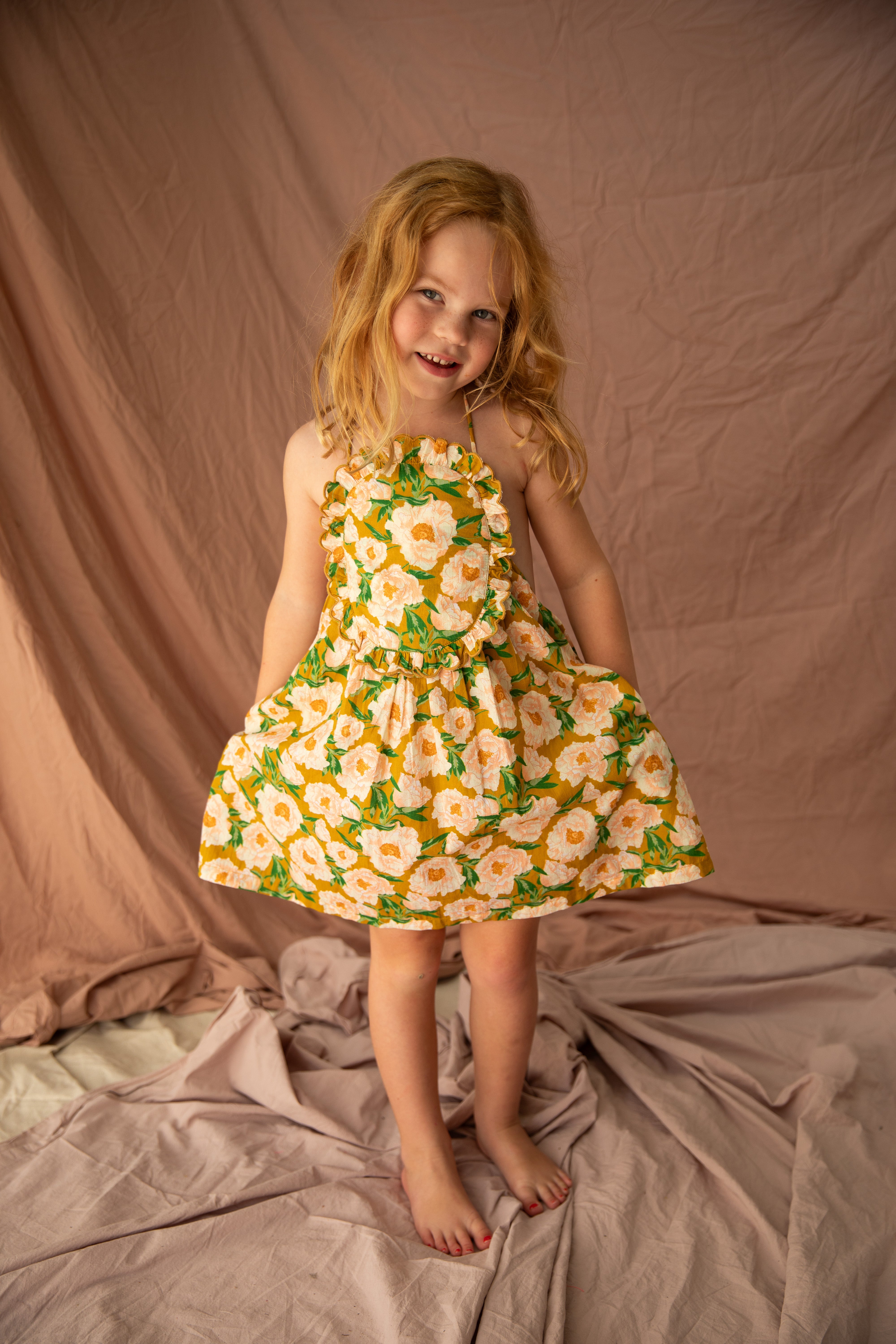 Evie dress bouquet honey mustard