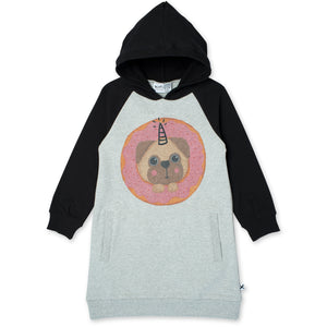 Donut Pug Furry Hoodie Dress | Grey Marle/Black